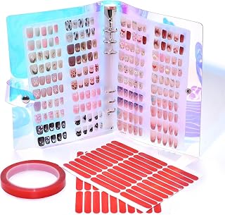 KADS Holographic Nail Organizer Book - 2 Double Sided Storage Pages with Adhesive Back, Includes 60 Pre-Cut and 1 Roll 300cm Double Sided Tape for Nail Artists and