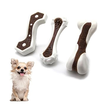 EETOYS Dog Chew Toys for Aggressive Chewers Nearly Indestructible Durable Tough Dog Toy with Bacon Flavored Potato Starch Edible Treat Layer Nylon Dog Bone Toy for for Small and Medium Dogs (3pcs, S)