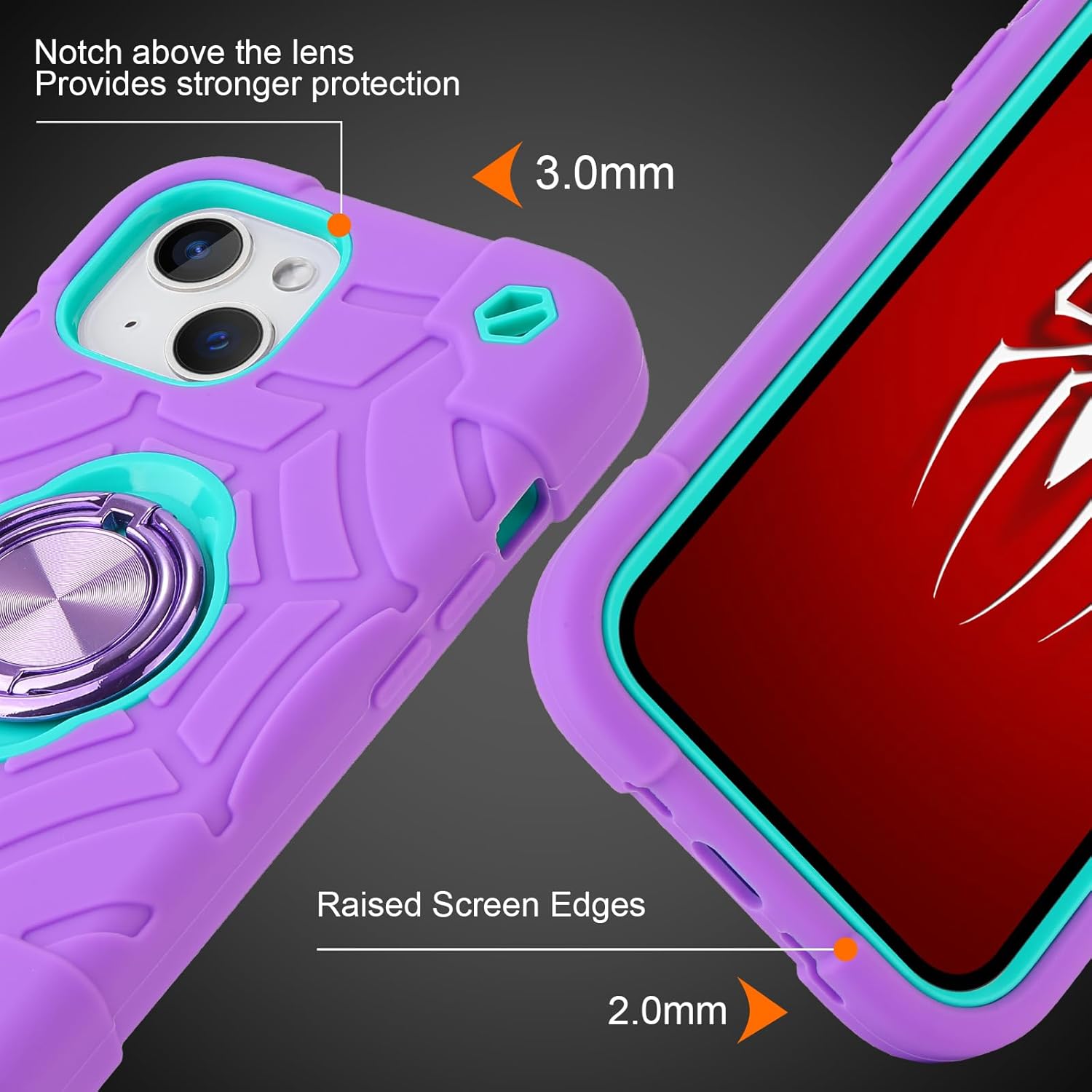 for iPhone 14 Case/iPhone 13 Case, with Kickstand (not Compatible with Plus Sized Models),Shockproof Hybrid Hard PC Soft Rubber Case for iPhone 14/13 6.1 inch (Purple+Mint) - Image 6