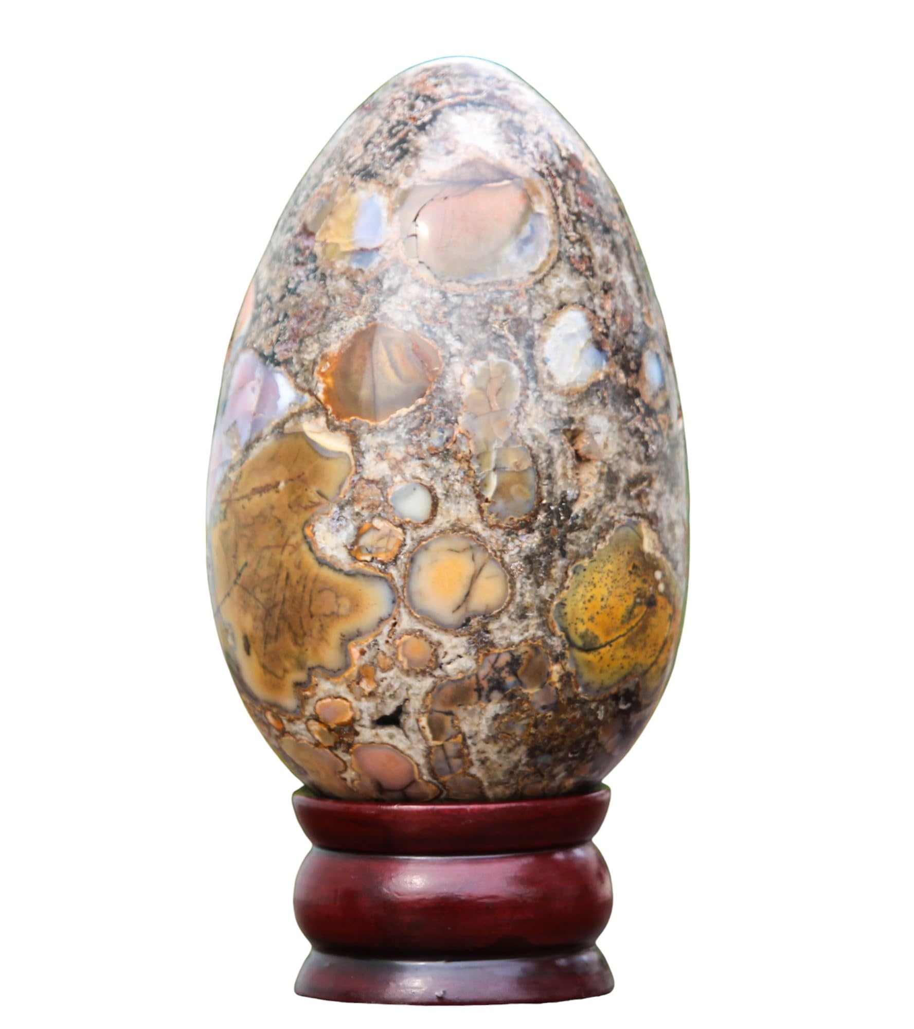 A+ Huevo de piedra curativa de chakras de cristal de jaspe marrón pulido, 130 mm/1160 g, meditación, feng shui, aura, huevo de cuarzo interior, decoración del hogar