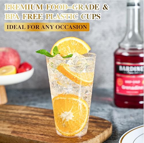 Vista 2 de FOCUSLINE Paquete de 100 vasos de plástico transparente de 16 onzas, vasos desechables grandes reutilizables de plástico, vasos duros transparentes