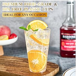 FOCUSLINE 100 Pack 16 oz Clear Plastic Cups, Disposable Cups Large Reusable Plastic Tumblers, Heavy-duty Clear Hard Cups 16 Ounce for Wedding Party, Thanksgiving, Halloween, Christmas