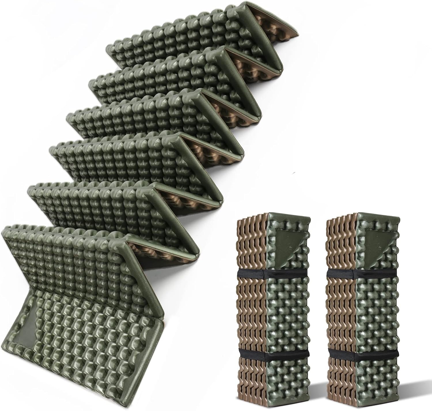 Foam Camping Pads for Hiking, Ultralight Closed Cell Mattress, Waterproof Soft Mat for Adults, Wide Picnic Yoga Mats, Folding Sleeping Pad for Outdoor Backpacking Army Green-2Pack