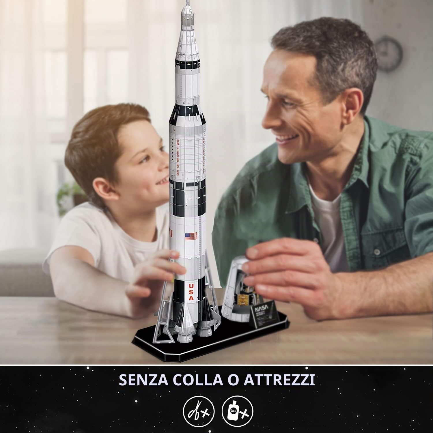 Nasa - Puzzle 3d Apollo Saturn V Rocket | Puzzle 3d Bambini 8 Anni e Adulti | Modellismo Da Costruire Adulti | 136 Pezzi | Regalo Bambino 8 Anni