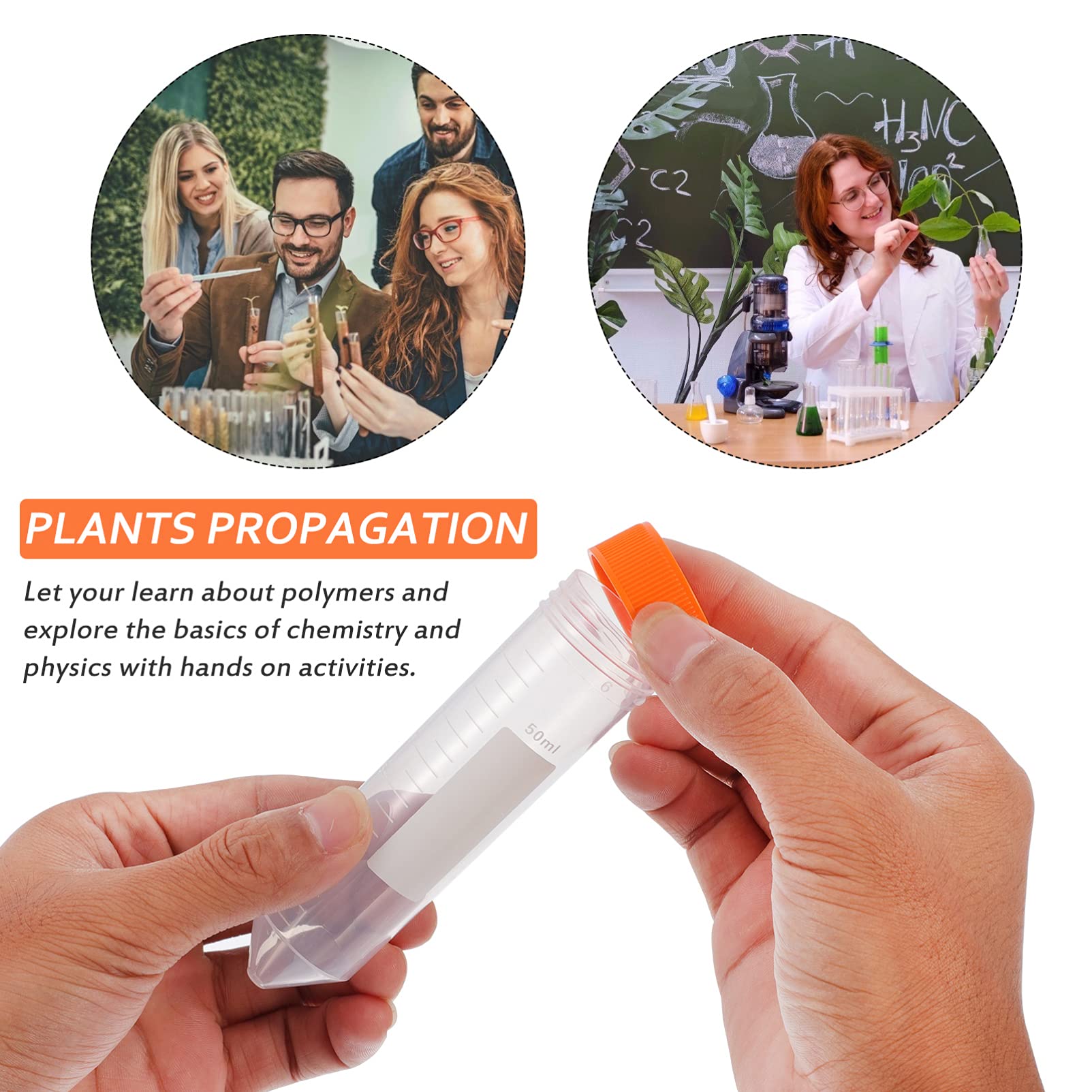 Provette vuote trasparenti con coperchio, 50 pezzi 50ml provette coniche for centrifuga provette in plastica con tappi provette in polipropilene contenitore in polipropilene da laboratorio con graduaz