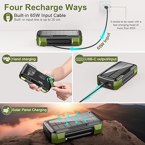 Miniatura 2 de Cargador solar de 73200 mAh, cargador portátil para portátil con entrada USB-C de 100 W, cables integrados, banco de energía de manivela para