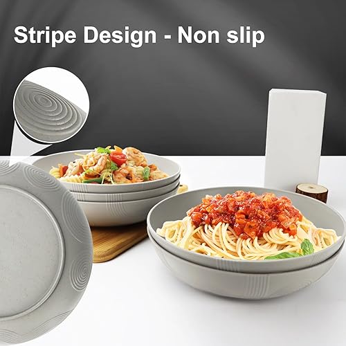 Miniatura 4 de PYRMONT Juego de 6 cuencos de paja de trigo de 65 onzas, cuencos grandes de 10 pulgadas, platos para cocina, cuencos poco profundos, cuencos para