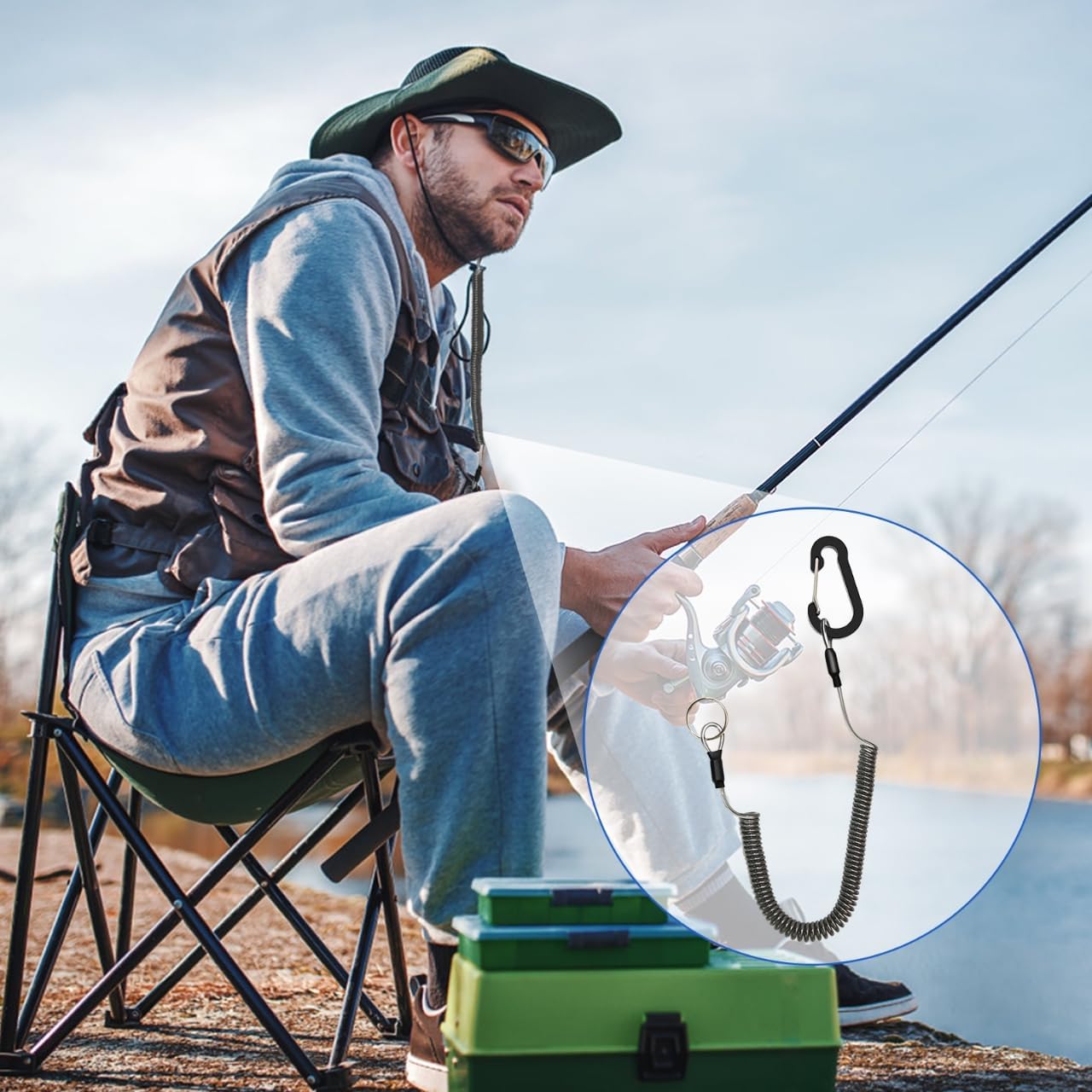 Retractable Safety Lanyards Coiled Lanyard with Aluminum Hook and Quick Release Buckle Lanyard Safe Tool for Fishing Kayaking Keys - Image 7