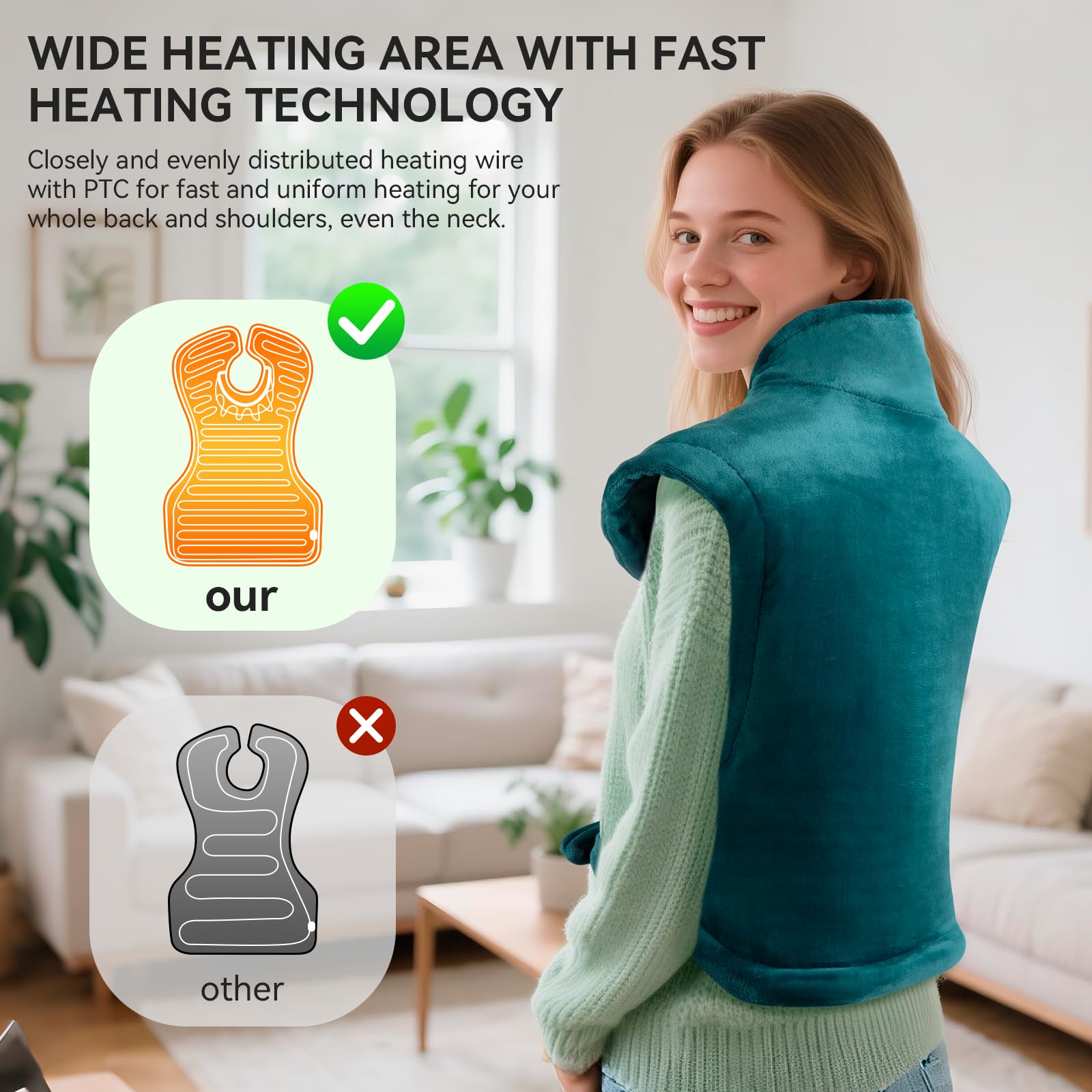 Termoforo elettrico 60x85cm per schiena spalle e collo con spegnimento automatico termoforo 9 livelli di temperatura e 2 impostazioni di tempo lavabile in lavatrice temperatura massima 40°C