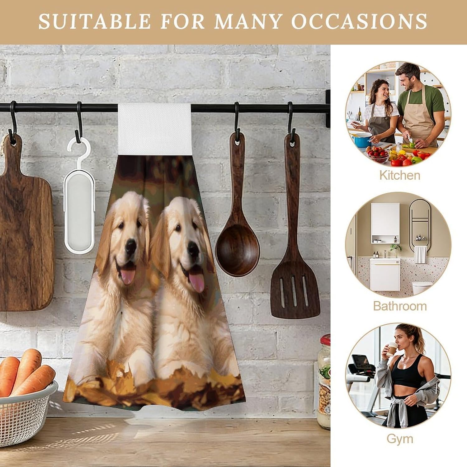 Golden Retriever Dogs Puppies Pets Kitchen Towels with Loop & Hook Reusable image 4