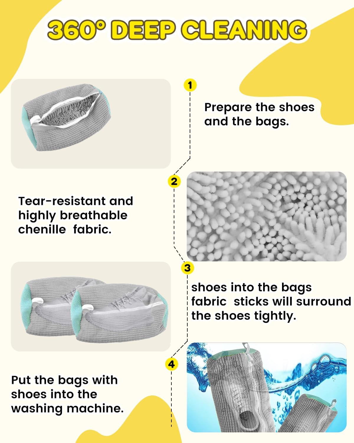 Shoe Washing Bag for Washing Machine, Shoe Laundry Bag For Washer And Dryer, Fluffy Fibers 360° Wrap-around Cleaning, Reusable Washer Shoe Bag For Sneaker Gym Shoes and All Shoe Types (Gray) image 5