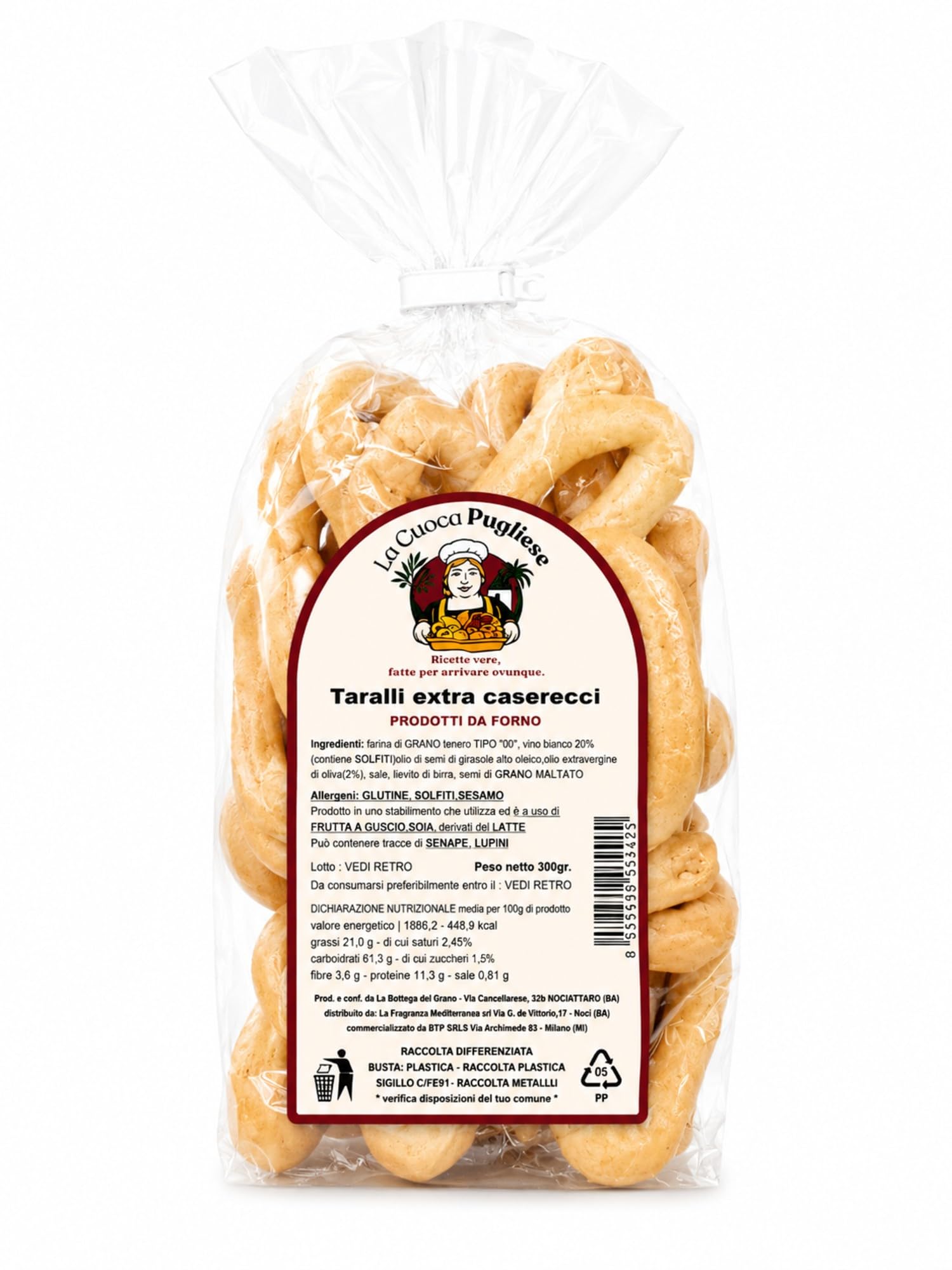 La Cuoca Pugliese - Taralli Extra Caserecci Artigianali Pugliesi, Taralli Salati Tradizionali Croccanti, Snack da Forno Ideali per Aperitivi, Confezione da 10 x 300 g