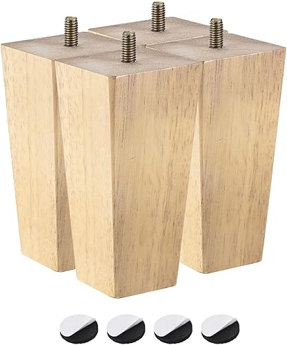 Vista 12 de uxcell Patas para muebles, 7 pulgadas (7.087 in), juego de 4 patas cuadradas de madera maciza para sofá, patas de silla, pies de mesa, piezas