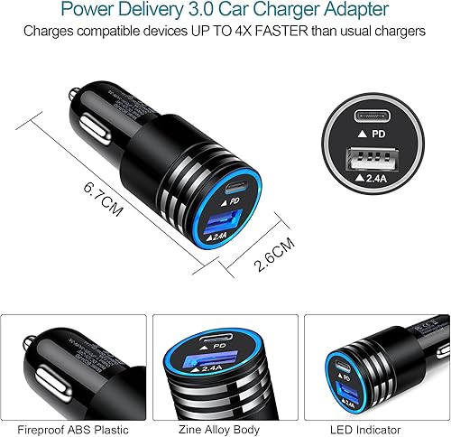 Miniatura 5 de Cargador de coche de carga rápida 30 W USB C adaptador de coche, cable tipo C a C para Google Pixel 8 7a 7 6a 6 Pro 5 4a 3a 4 3 2 XL, Samsung Galaxy