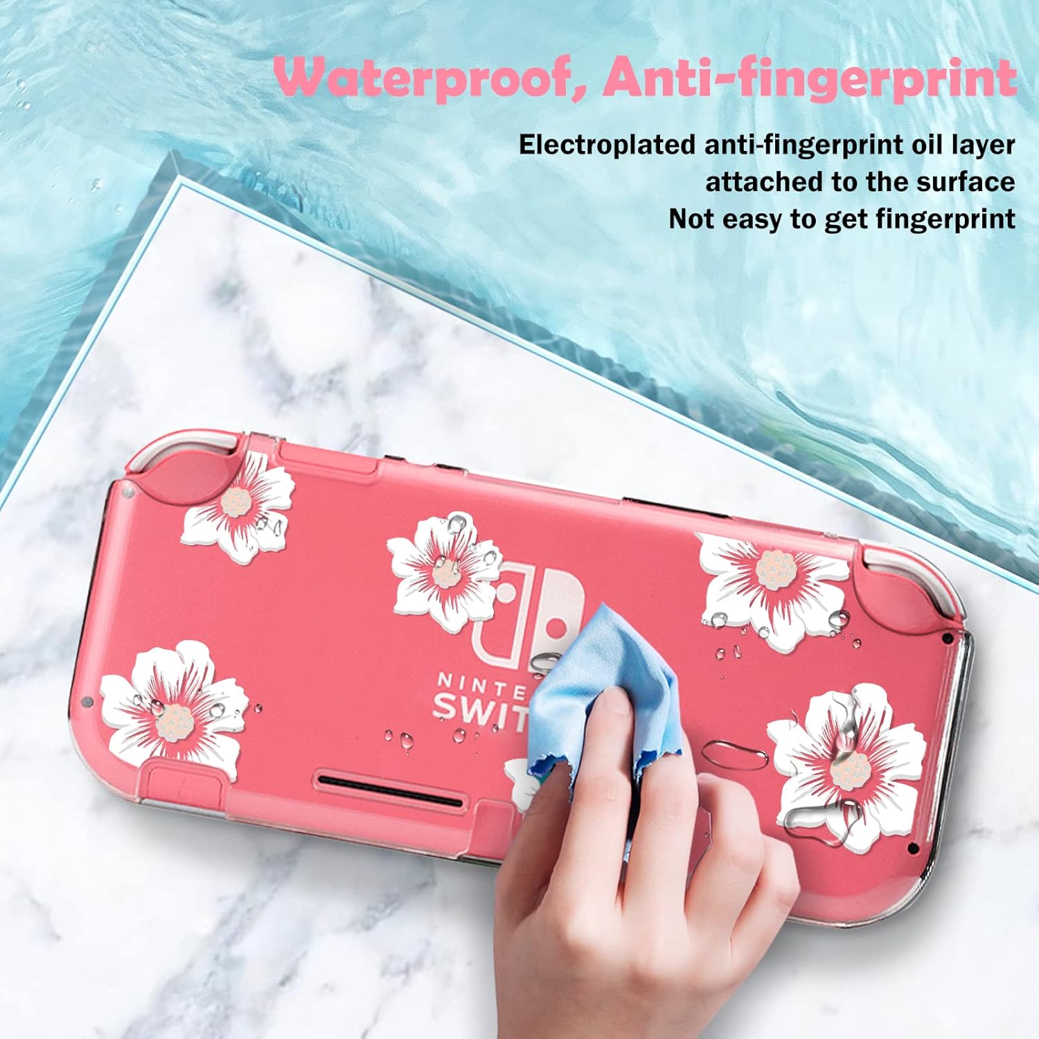 DLseego Sakura White Flower Floral Clear Switch Lite Protective Case 2-Piece Split Full Wrap PC Hard Shell Anti-Scratch All-Round Protection Cover for Switch 2019 Model - Image 3