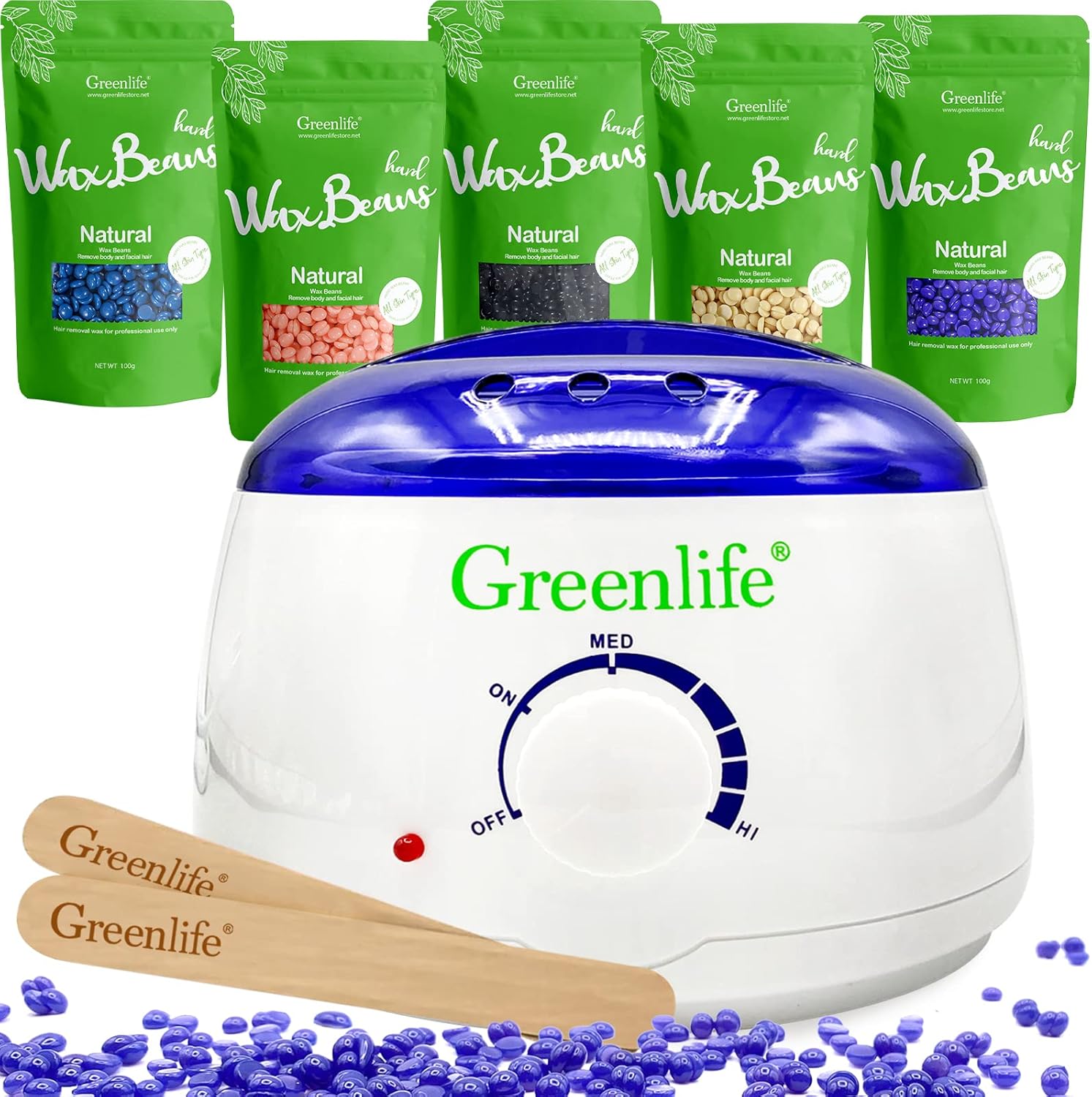 GreenLife® Wax Warmer Kit Hair Removal SET includes 5 Flavors Full Body