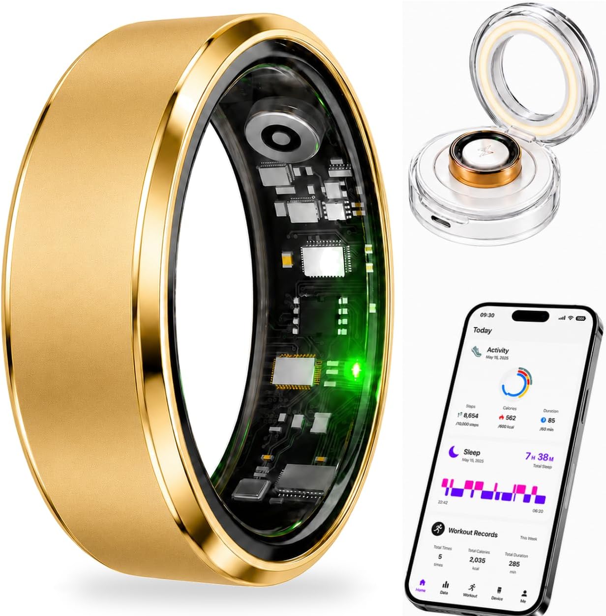 Smart Ring Tracker for Men Women, Sleep Tracker Ring, Fitness Tracker (Matte Gold, 8)