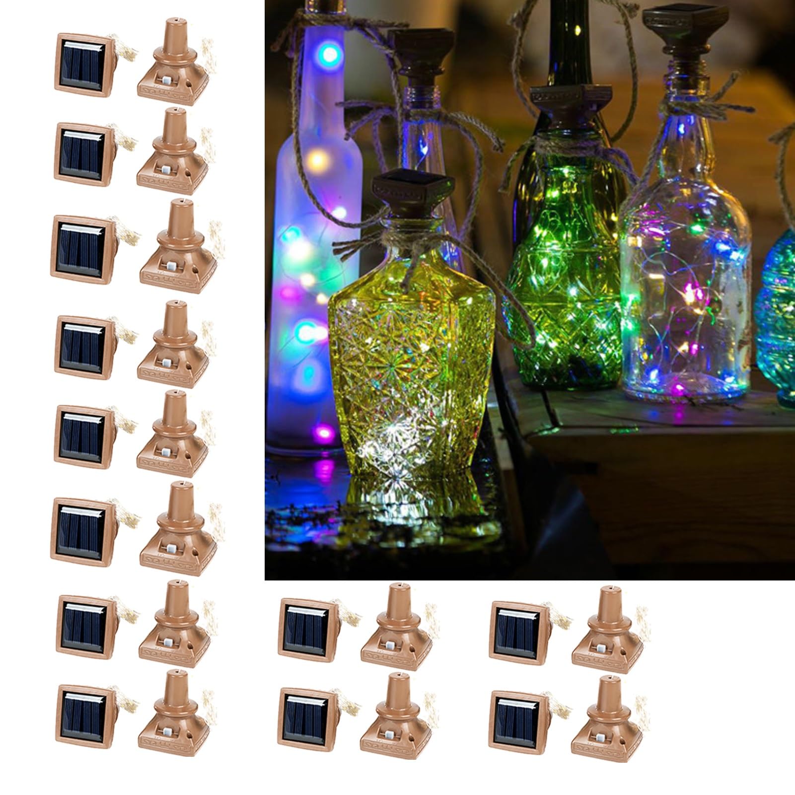 CHSUFBTY Solar Wine Bottle Lights 12 Pack 20LED Outdoor Waterproof Multicolor Fairy Light String, Suitable for Most Wine Bottle Mouths, for Garden, Terrace, Party Decoration(Yellow,20pcs)