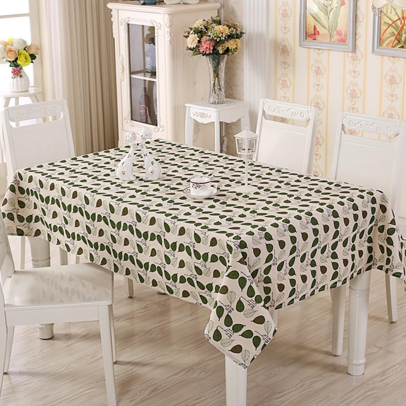 Tovaglia Rettangolare Cotone, Copritavolo 120X160 Verde Lascia Stampato Decorativa per Soggiorno Cucina