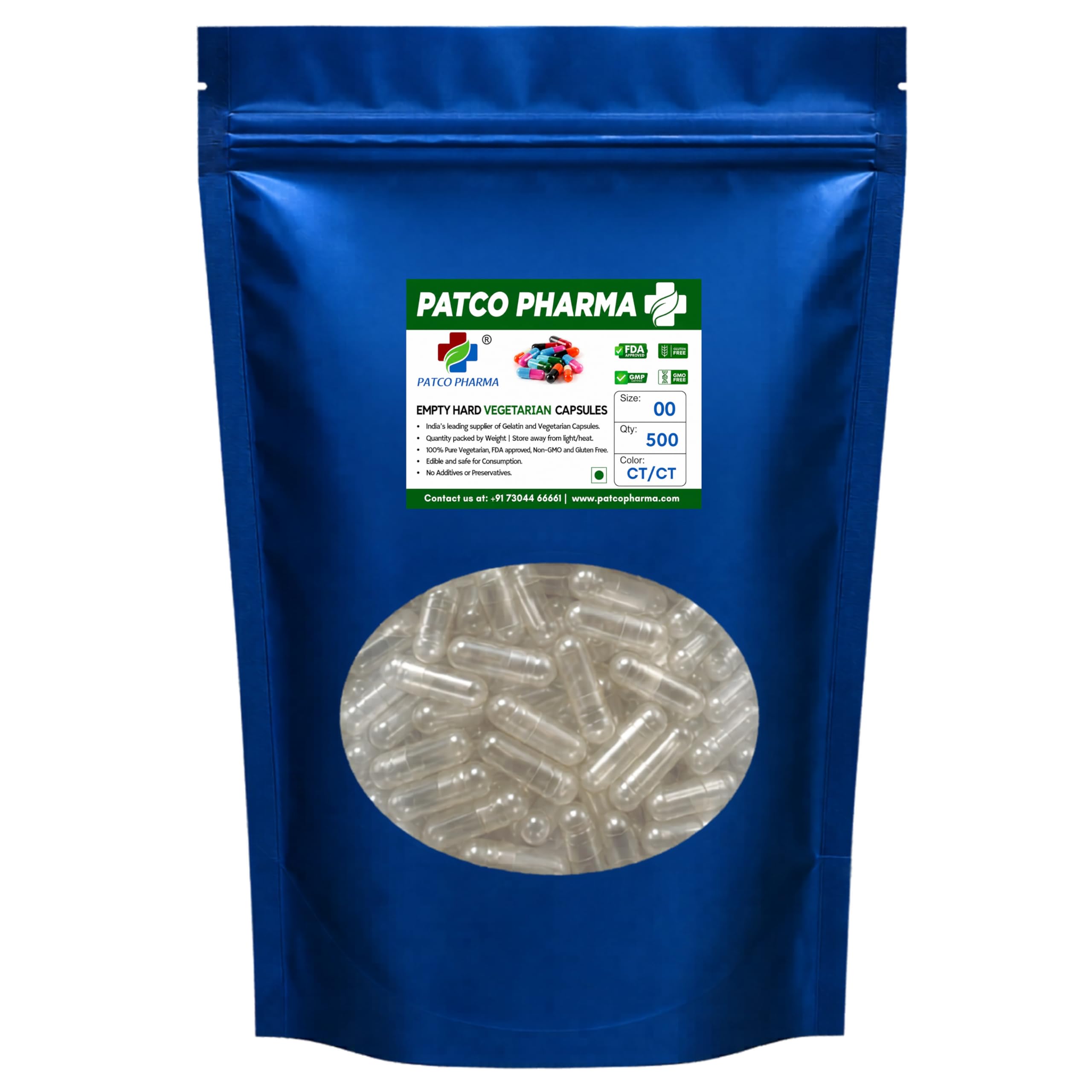 Patco Pharma- Size 00 Transparent Empty Vegetarian Pill Capsule - Gluten Free Halal Certified for DIY Powder Filling (Pa