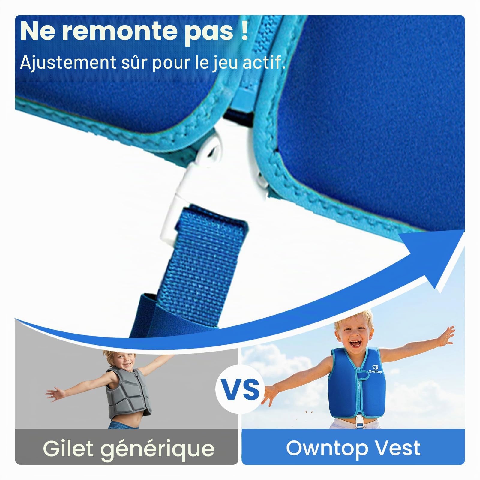 Owntop Gilet de Natation pour Enfants - Gilet de Flottaison avec Bande d'Entrejambe | Aide à la Flottabilité Enfants| Veste de Natation en Néoprène Léger | pour Garçons et Filles de 2 à 8 Ans