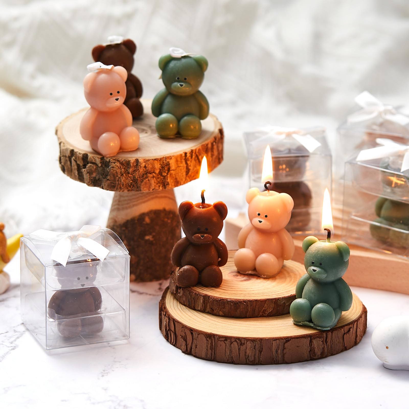 50 velas de oso para baby shower, recuerdos de oso para baby shower, recuerdos de fiesta de oso para invitados, velas de baby shower a granel para regalos, decoraciones de fiesta de oso (marrón
