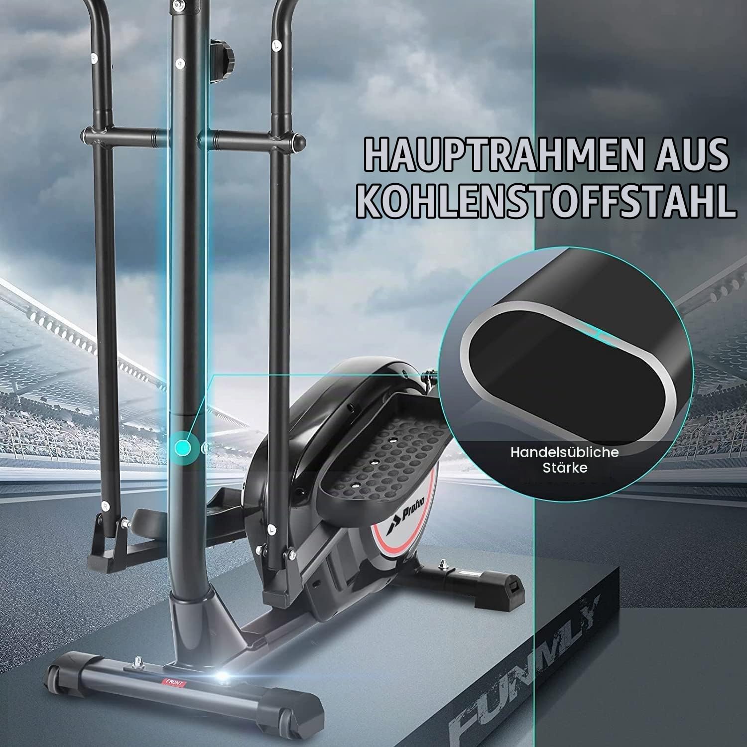 Crosstrainer Für Zuhause, Ellipsentrainer mit APP-Steuerung, 8 Magnetwiderstandsstufen, Bluetooth, 12kg Schwungrad, 170kg Max Kapazität Gewicht
