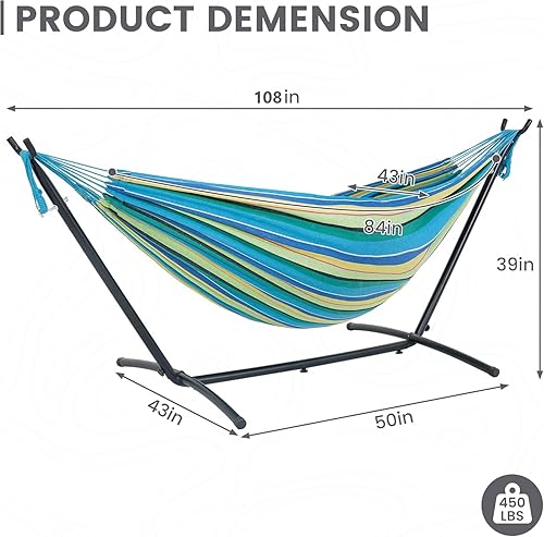 Miniatura 8 de Lazy Daze Hammocks - Hamaca doble con soporte de acero de 9 pies para ahorrar espacio, incluye funda de transporte, capacidad de peso de 450 libras