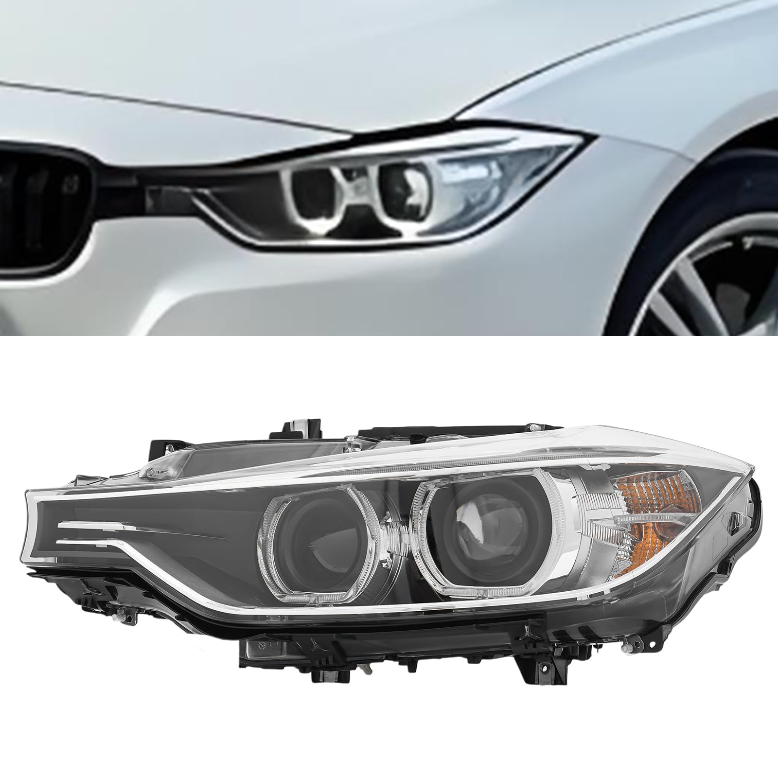 Faro delantero izquierdo HID para BMW Serie 3 F30 F31 (2011-2015), con luz diurna LED, carcasa negra, lente transparente, D1S, OE 63117314532