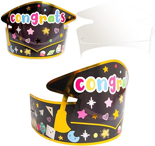 Miniatura 3 de Fancy Land Paquete de 28 tapas de papel de graduación para preescolar, coronas de papel de aluminio dorado, sombreros de jardín de infantes,