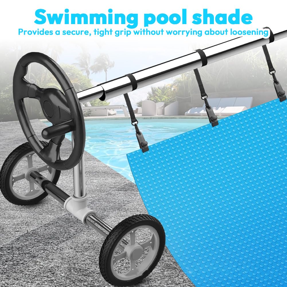 Enrollador solar para piscina, sistema de enrollado para láminas de piscina, incluye 8 bandas de sujeción y grapas, rodillo de piscina para cubierta solar, enrollador de lona de piscina