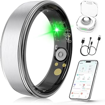 Smart Ring for Women & Men, Health Fitness Tracker Ring | Sleep Monitor/Heart Rate/Blood Oxygen/HRV/Stress/Calorie/Steps, IP68 Waterproof for iOS & Android, Free App Silver, 06#