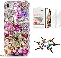 Vista 6 de STENES Bling Funda compatible con iPhone 5C, elegante, hecha a mano en 3D [serie brillante], diseño de hipocampo coral con protector de pantalla