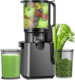 Espremedor de prensa a frio, máquina de suco extra grande de 15,5 cm para vegetais e frutas inteiros, máquinas de espremedor de mastigação lenta de 350 W, fácil de limpar, alto rendimento de suco