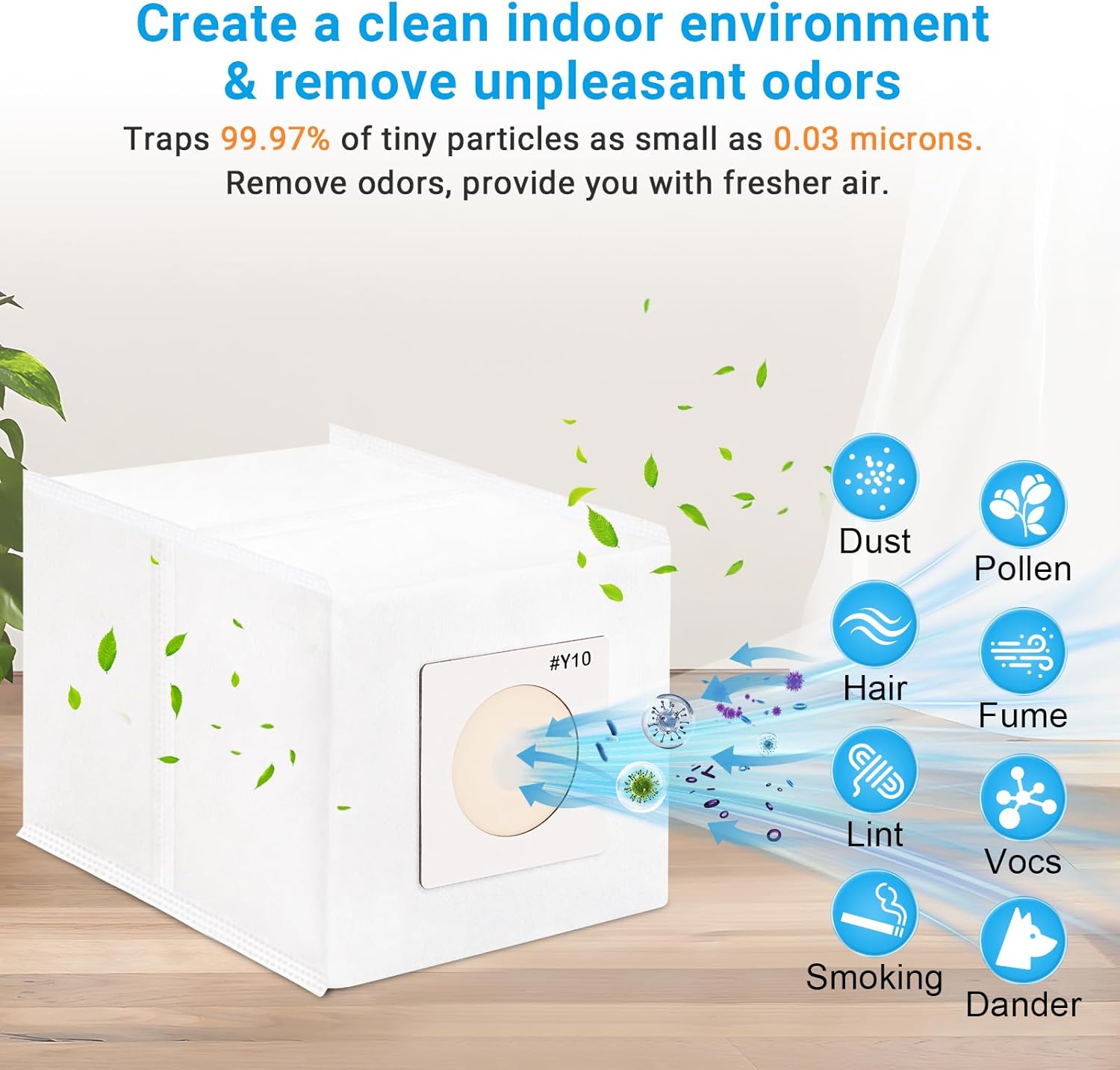 8 Pack Y10 Vacuum Bags Compatible with Intervac Model CS6, CS8, CS8HW, CS10, with 2 Motor Filters, Part #Y10-5