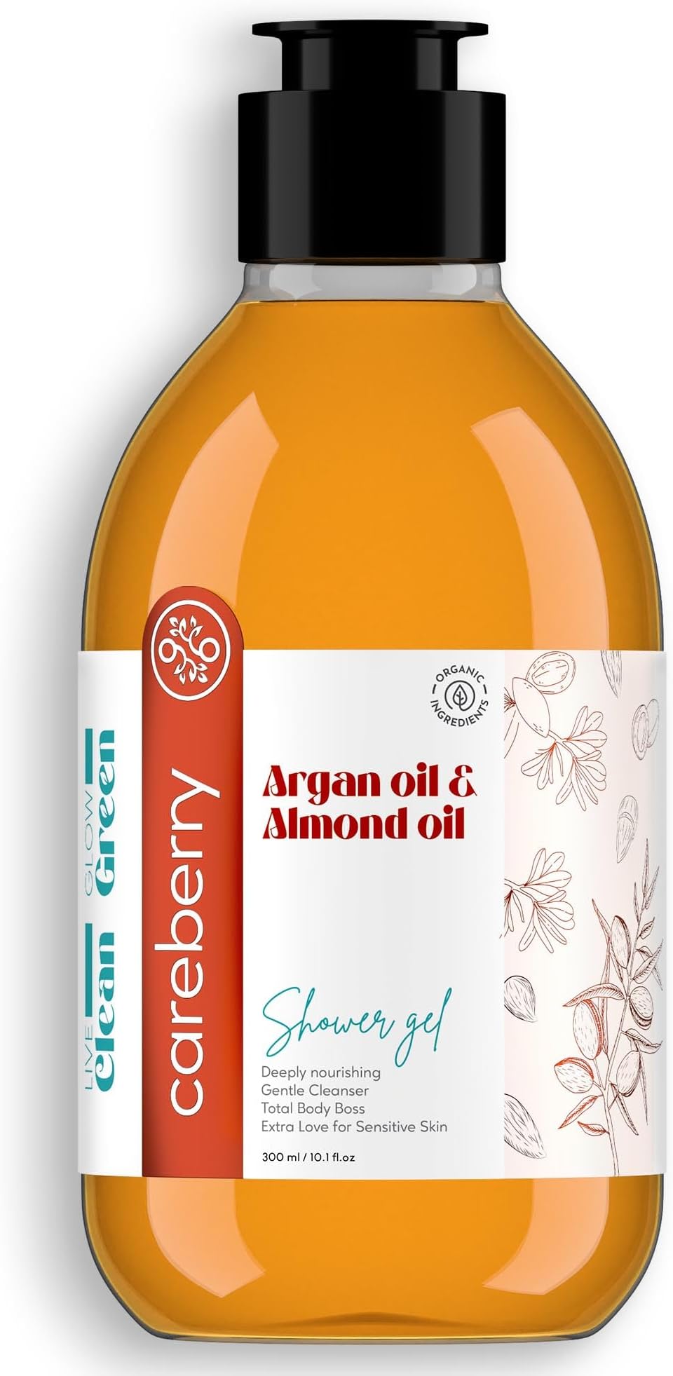 Careberry Argan & Almond Oil Shower Gel|Deeply Nourishing| AYUSH Certified| Sulphate & Paraben-Free 300 mL