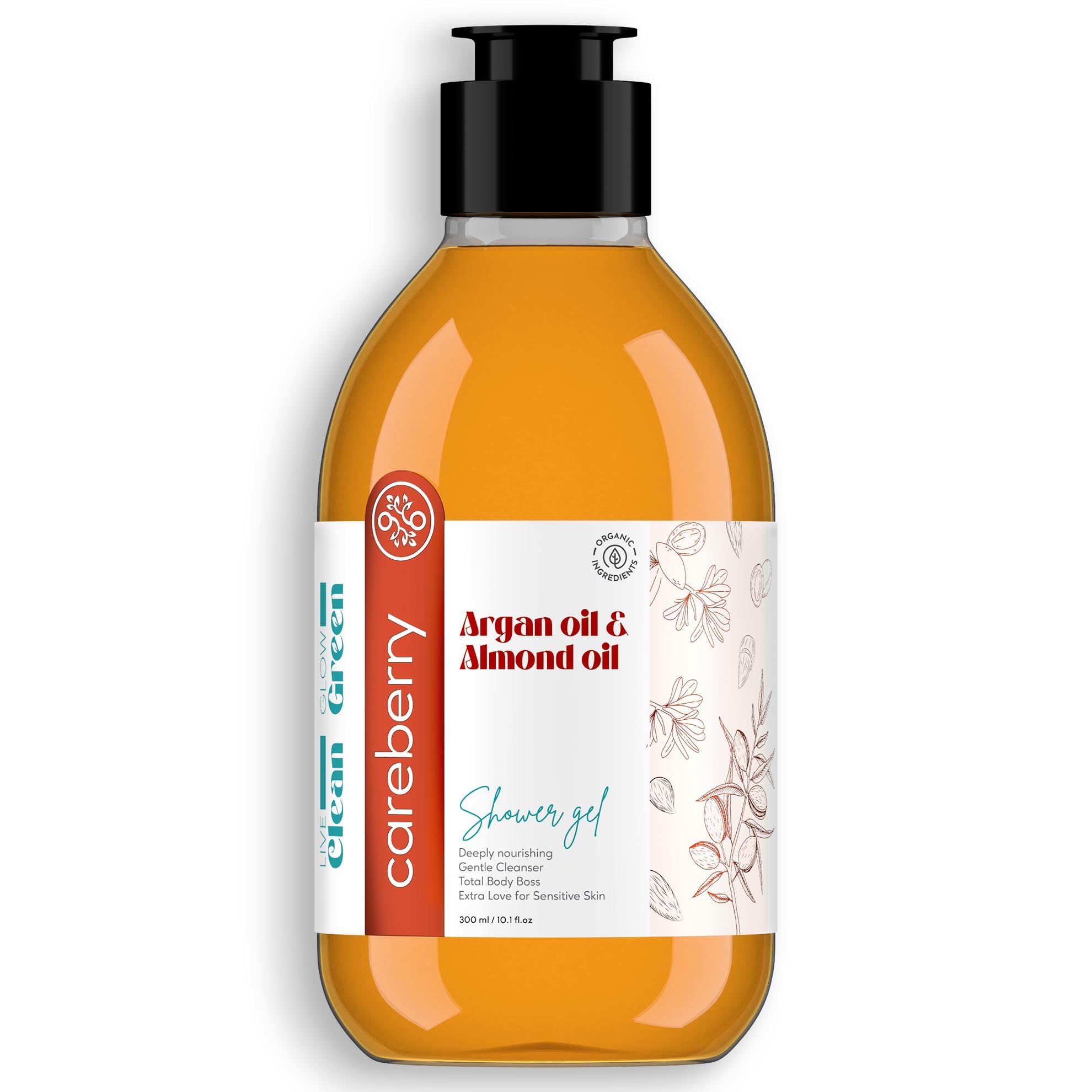 Careberry Argan & Almond Oil Shower Gel|Deeply Nourishing| AYUSH Certified| Sulphate & Paraben-Free 300 mL