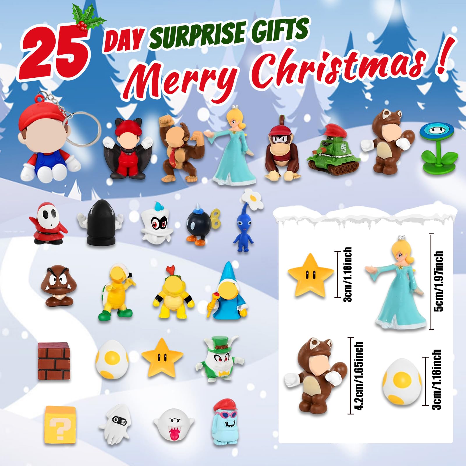 Calendario dell'Avvento Super Bros,Calendario dell'Avvento a Tema Super Bros 2025 con 24 Personaggi Bros da Collezione,Idea Regalo per Natale