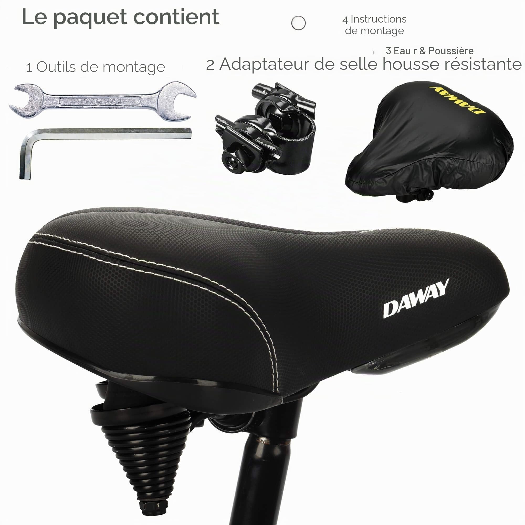 DAWAY C30 Selle de vélo surdimensionnée Confortable - Compatible avec Les vélos Peloton, d'exercice, de Montagne ou de Route, Remplacement de Selle de vélo Extra Large pour Homme Femme Confort