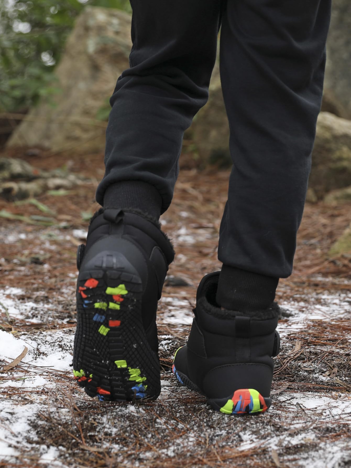 Kinder Winter Barfußschuhe Leicht Rutschfest Winterstiefel mit Breite Zehenbox für Jungen Mädchen Outdoor Trekking-Wanderschuhe EU26-36