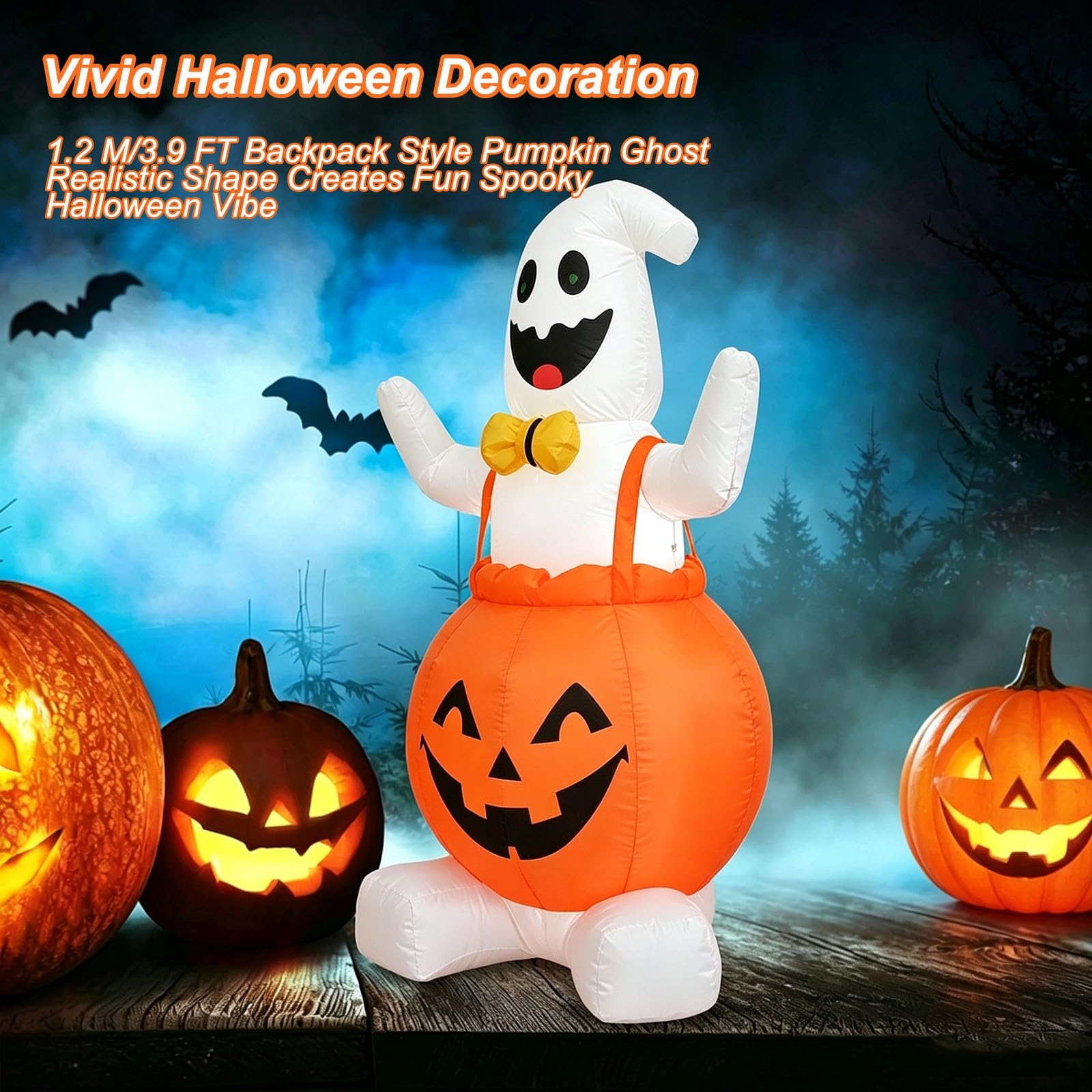 1,2M Fantasma e Zucca Gonfiabili Halloween, Decorazione Halloween con LED