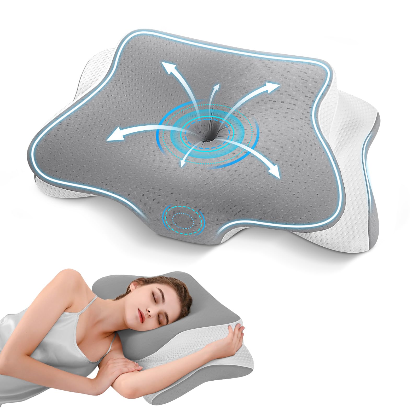 A-Pce Grey Memory Foam Pillow, Ergonomic Orthopedic Pillows For Neck And Shoulder Pain, Cervical Neck Support For Side/Back/Stomach Sleepers, With Washable Cooling Silk Pillow Case,