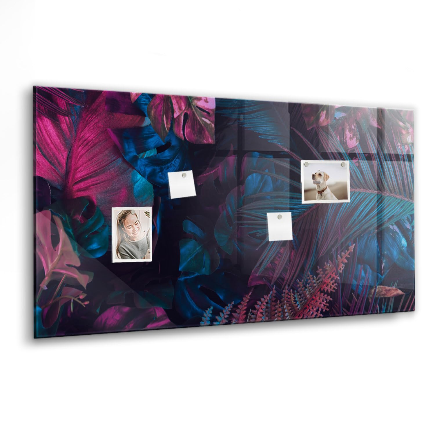 Tableau magnétique design en verre | Tableau blanc magnétique vertical ou horizontal | Parfait pour bureau, maison et cuisine - 120x60cm - Fleurs exotiques