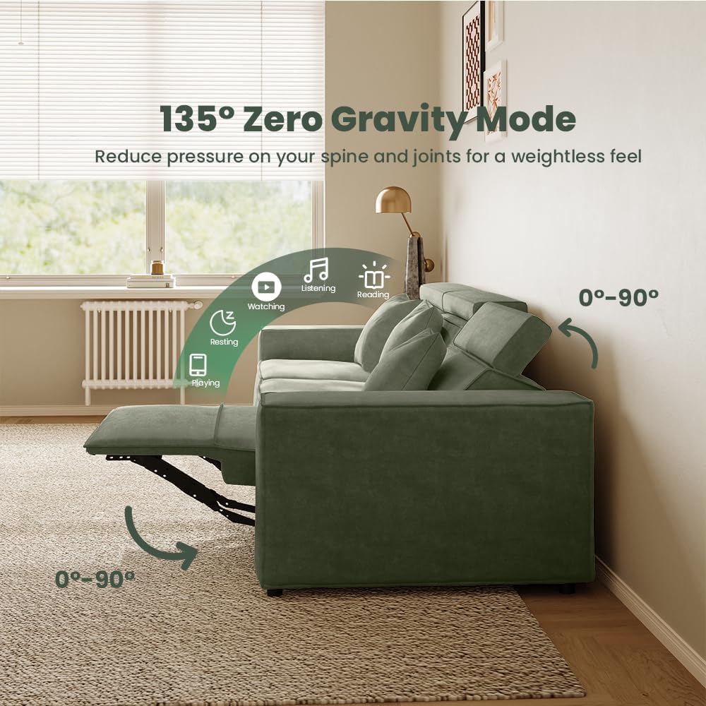 53" Power Reclining Chair, Modern Recliner Sofa for Living Room or Bedroom, Performance Fabric Seats with Pillows, Mid Century Modern Chair, Pet Friendly, Green