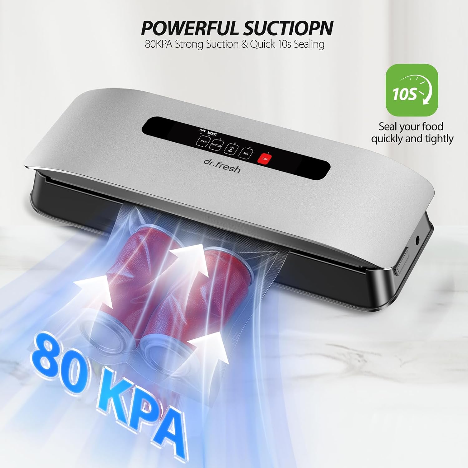 Vacuum Sealer for Food, Food Saver Vacuum Sealer Machine with Moist/Dry Modes, Built-in Cutter, External Hose, Airtight Food Storage & Sous Vide, Includes 1 Bag Roll & 10 Pre-cut Bags