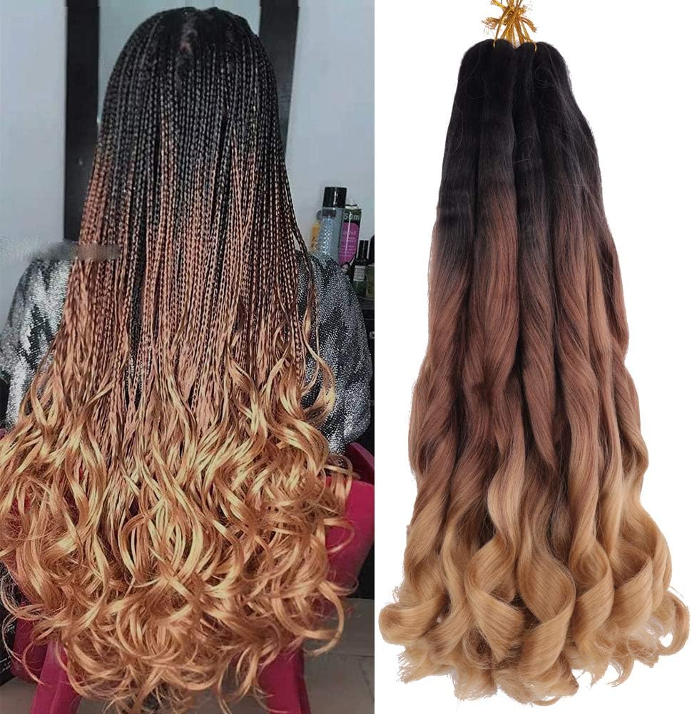 Spanish Curly Braids Hair 7 Pack Loose Wavy Spiral Curl Braids French Curl Crochet Braid Deep Wave Synthetic Hair Extensions Pre Stretched Bouncy Braiding Hair 22 inch 75g/pack (22 inch （7 pack）