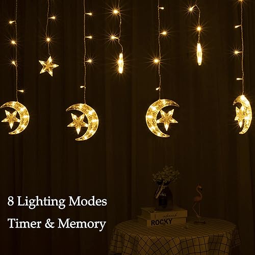 Miniatura 5 de Tira de luces LED para cortina, tira transparente, 8 modos, impermeable, para interiores y exteriores, luces decorativas para el hogar, medias lunas