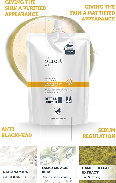 The Purest Solutions Sivilce Ve Siyah Nokta Karşıtı Yağlı Karma Ciltler Temizleme Jeli Ekolojik Yedek Paket 400 ml