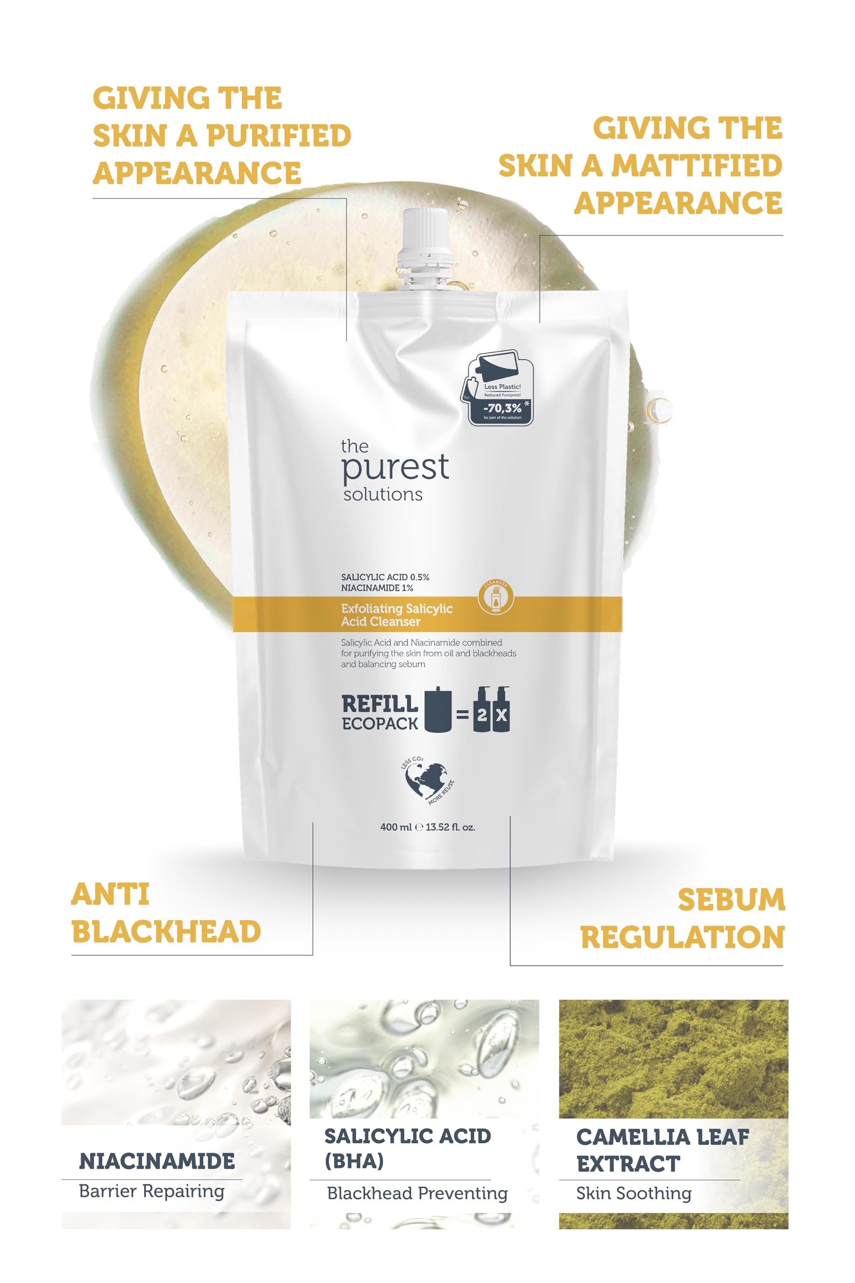 The Purest Solutions Sivilce Ve Siyah Nokta Karşıtı Yağlı Karma Ciltler Temizleme Jeli Ekolojik Yedek Paket 400 ml