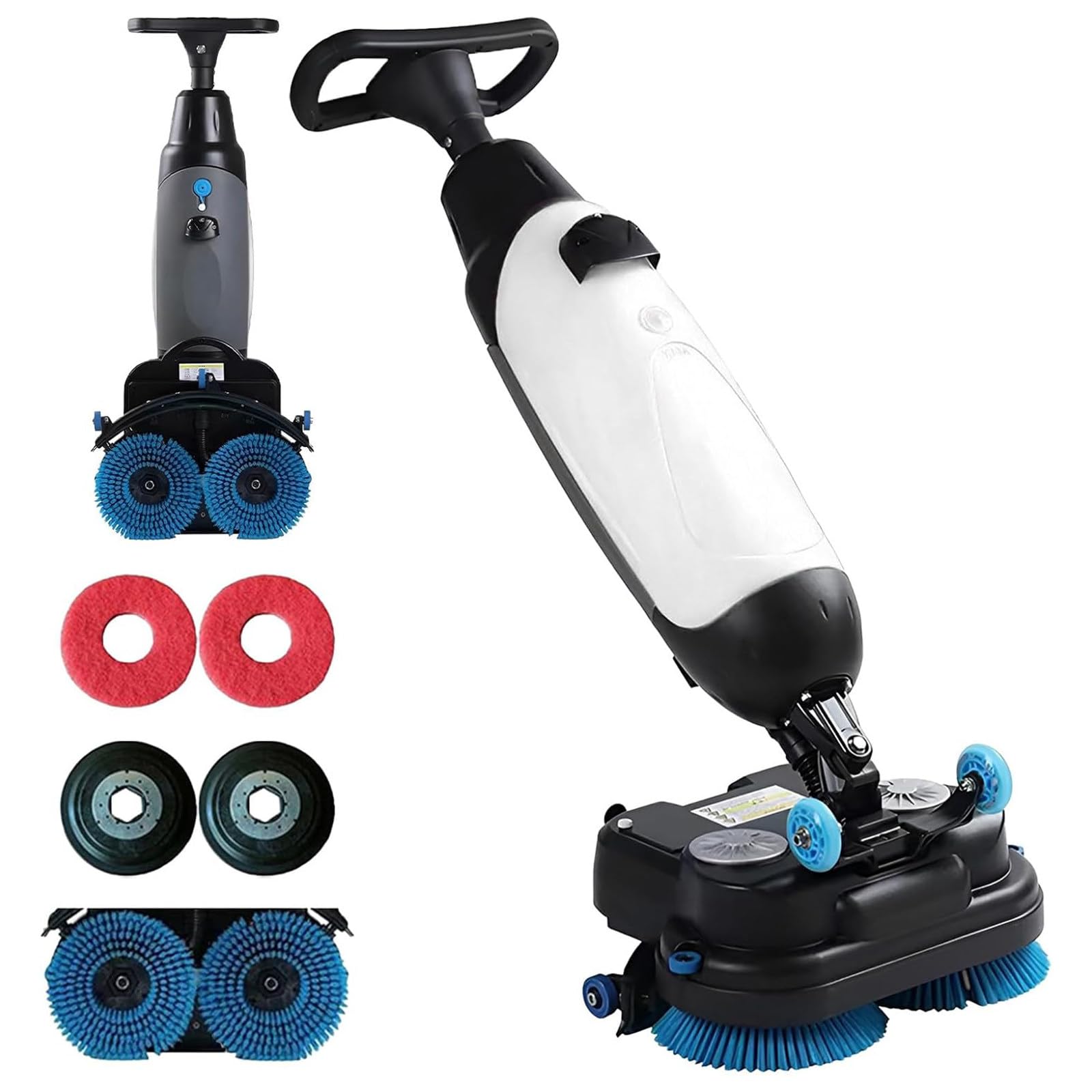 LURECAQING Walk Behind Floor Scrubber Dryer, Commercial Electric Floor Scrubber Tile Polisher, 17" Scrub Path, 2x250W Brush Power, 13000 Sqft/H Productivity for Wood, Tile and Marble Floors white